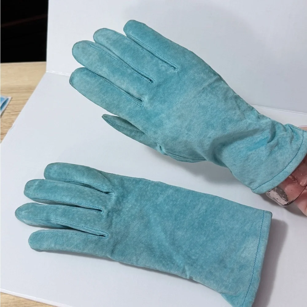 Suede Gloves Bright Aqua Teal SM